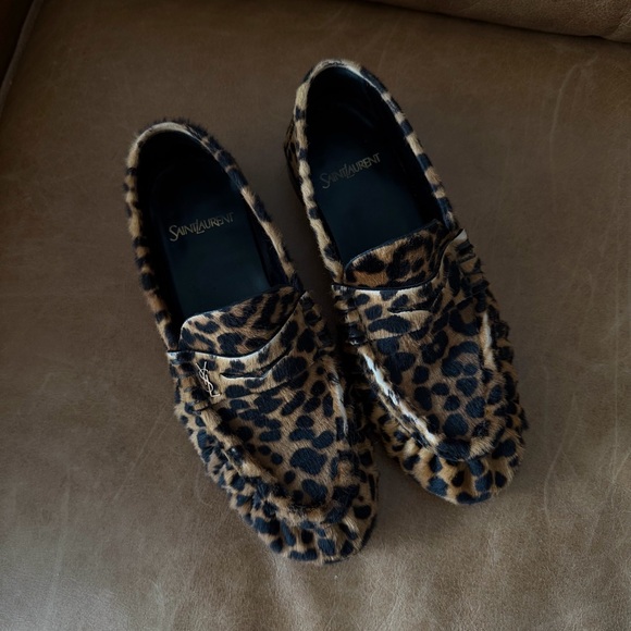 YSL Leopard Print Pony Hair Loafers - Picture 2 of 8